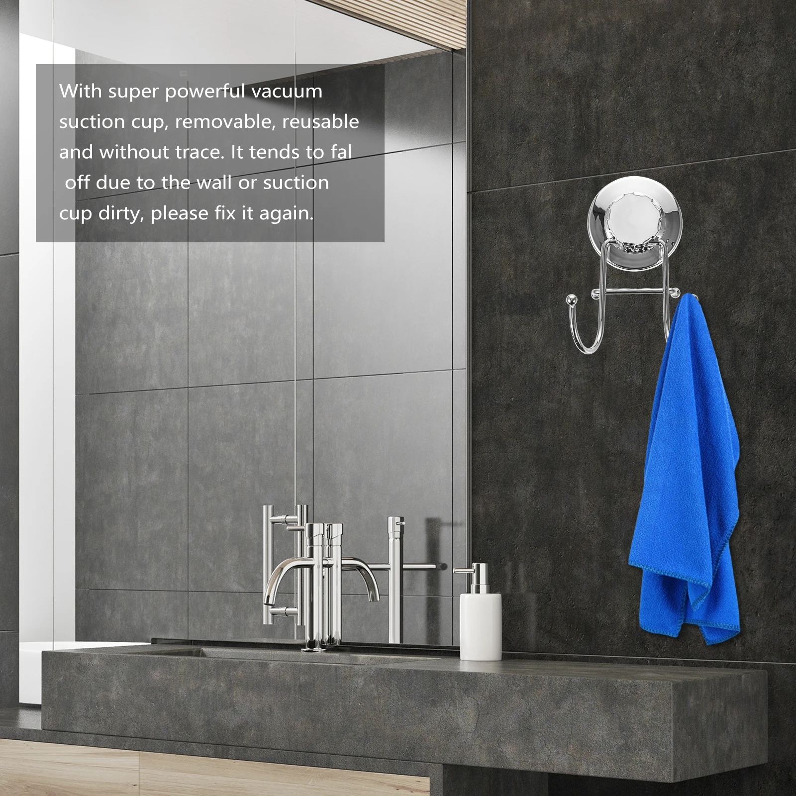 

No Trace Hook Vacuum for Towel Traceless Hooks up Stainless Steel Wall Relocatable Washcloth