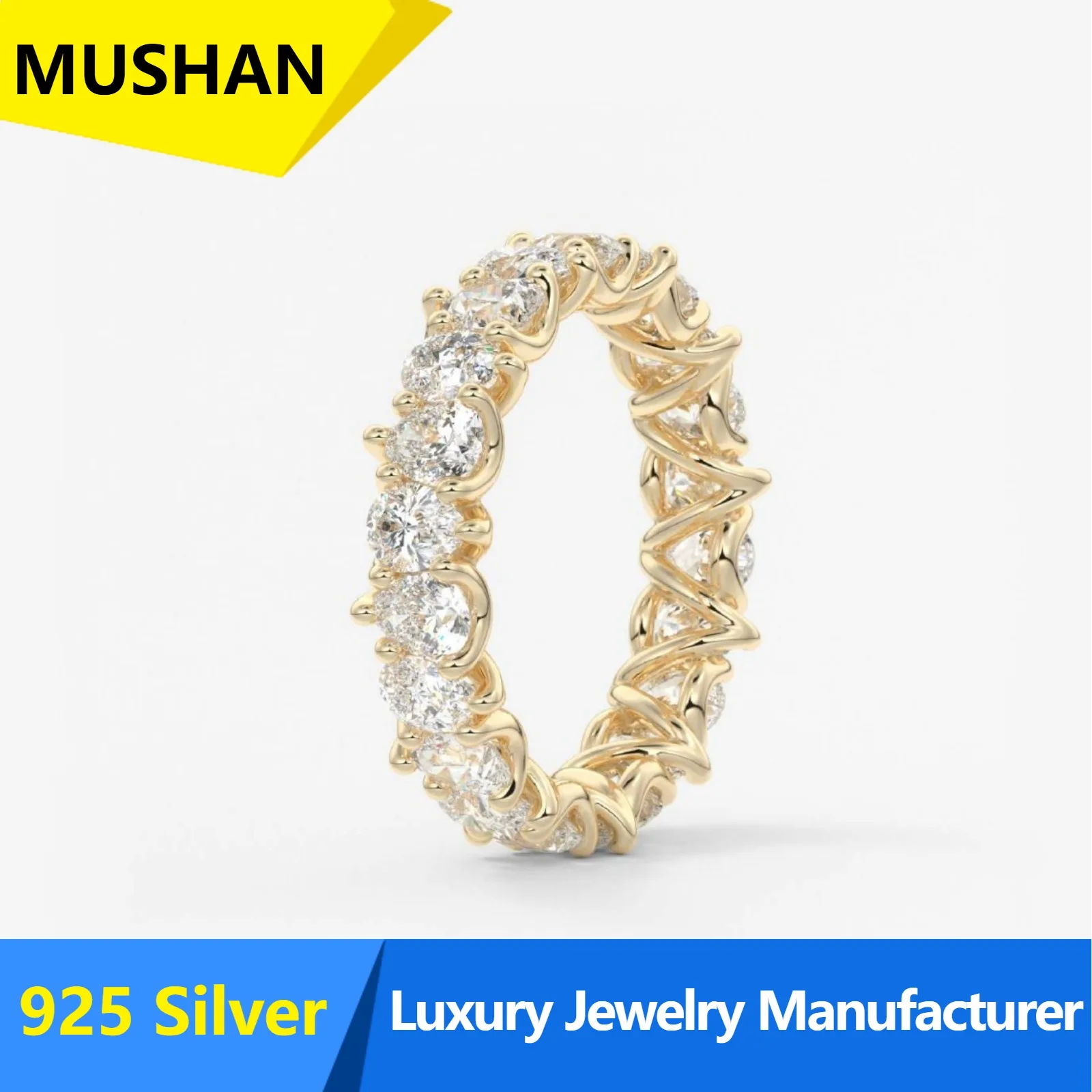 MUSHAN Luxury 30 Minutes Full Inlay Wearing Row Cross-border ins Popular S925 Sterling Silver Water Drop Moissanite Ring Women