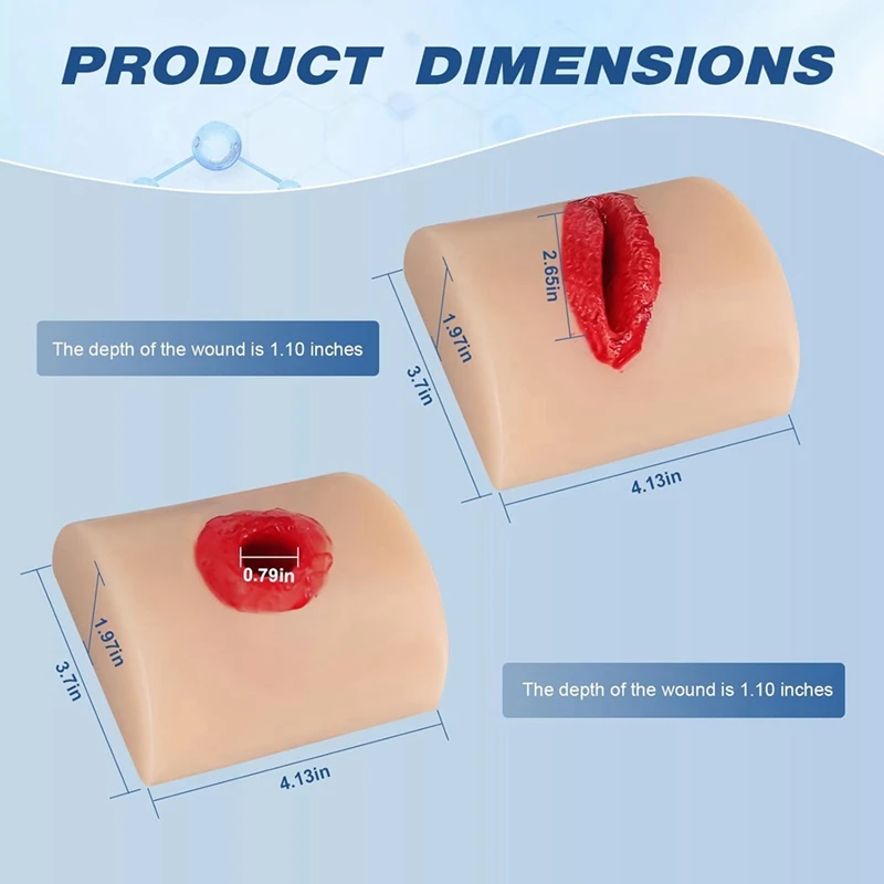2Pcs Wound Packing Task Trainer Kit, & Laceration Wound Simulation for Medical Training-ABFB