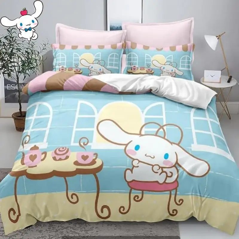Children new Bed Sheets  Pillowcases Gift Sanrio Cartoon Anime Cute Girl Cinnamoroll Kuromi Customizable Bed Sheets  3Pcs Sheet