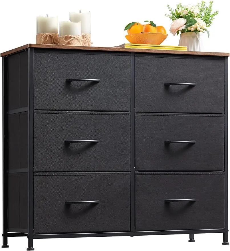 

Somdot Dresser for Bedroom with 6 Drawers 3-Tier Wide Storage Chest of Drawers with Removable Fabric Bins for Closet Nursery