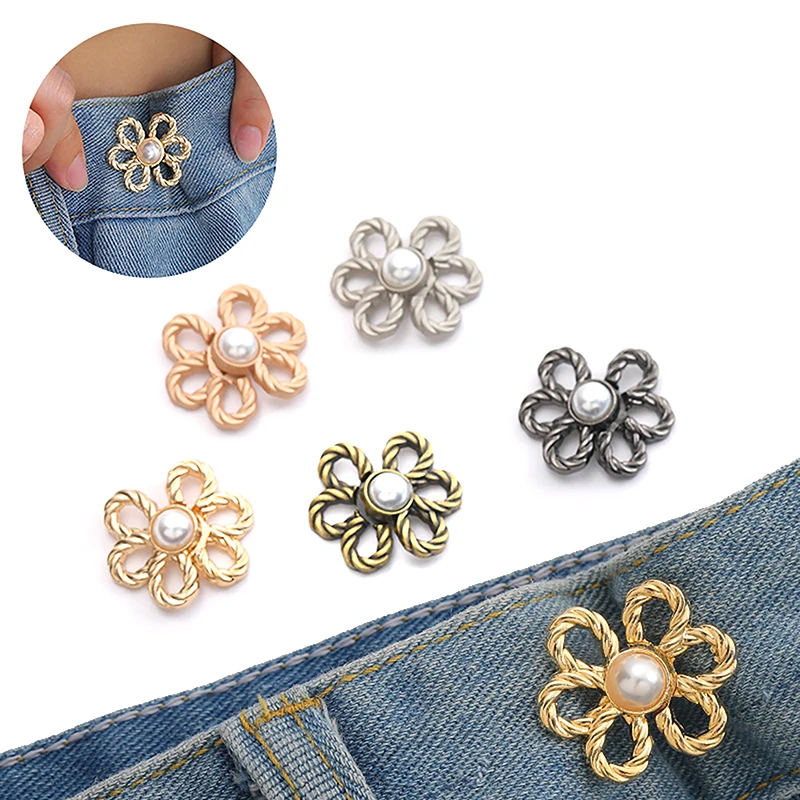 

Reusable Detachable Waistband Flower Buttons Tool Jeans Waist Buckle Adjustment Button For Pants Jeans Waist Clip