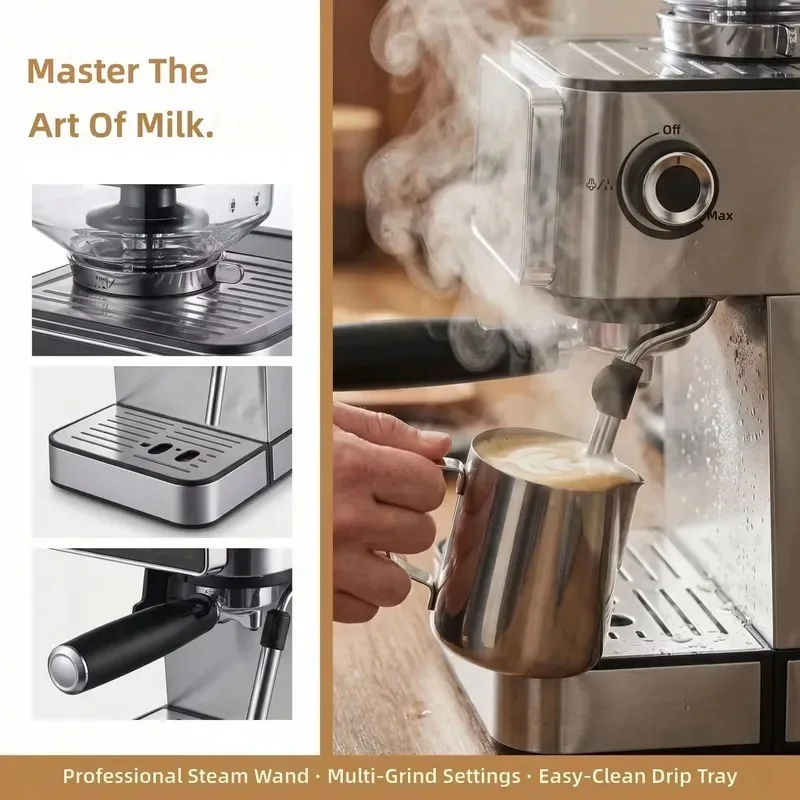 STLF espresso machine with integrated coffee grinder, programmable coffee machine, 1350W