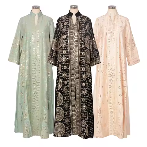 Ramadan Jalabiya Women Arab Abaya Dress, Evening Party Traditional Islamic Robe, Decorative Sequins &amp; Embroidery Moroccan Kaftan