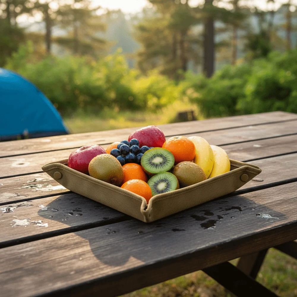 Compact Design Camping Organizer Tray Portable Folding Square Shape Portable Storage Box Stacked Design Folding Storage Tray