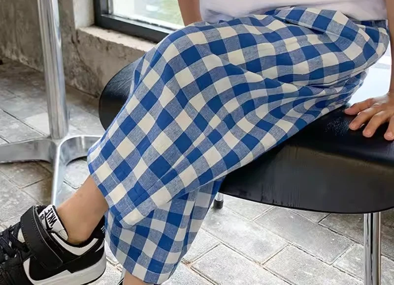 Girls Plaid Casual Pants Summer New Childrens Fashion Trendy Versatile Sports Leisure Long Pants Loose Baby Trousers