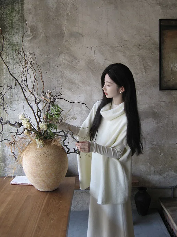 

Autumn Winter Soft Style Sweater Dressing Code Simple Match Half Skirt Set Fashionable Overlap Wear Women's Warm Knitted Top