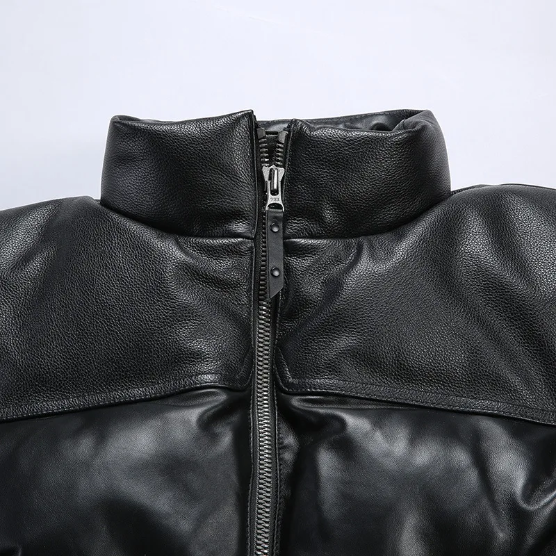 2024 New Winter Warm Men\'s Casual Black Coats Sports Genuine Leather Down Jacket Man Stand Collar Sheepskin Down Leather Jackets