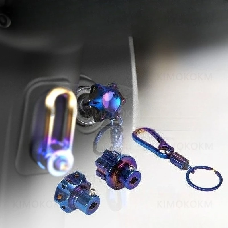 Universal Aluminum Keychain Modified Burn Blue DIY Key Cover Case Shell Fit Motorcycle Car ATV Key Bit Pentagonal Hexagon
