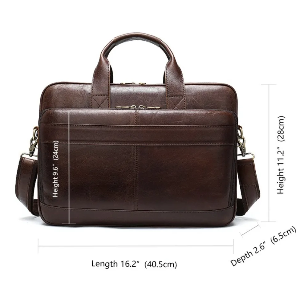 Leather Retro Men's Versatile Simple Business Handbag 15.6 Inch Multi-functional Computer Cowhide Horizontal Men's Business Bag