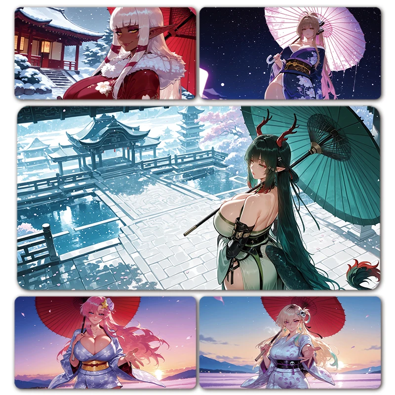 Fashion Beautiful Anime Umbrella girl Art  Style XXL Gaming Mousepad Locking Edge Mouse Mat Ultrafine Surface Desk Mat