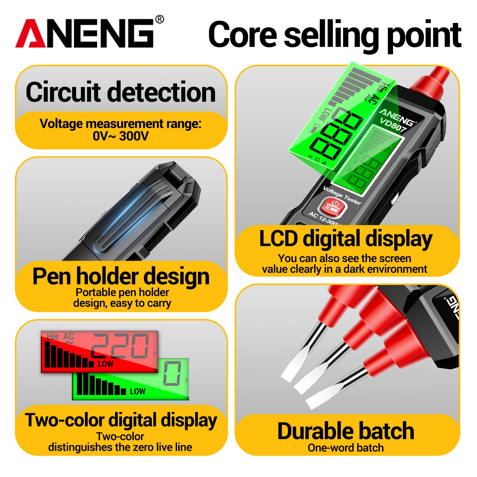 ANENG Clamp Meter Multimeter Electrician Kit ST181+VD807 Voltage Tester Pen 12V-300V AC Voltage Detector Car Amp Hz Cap NCV Tool