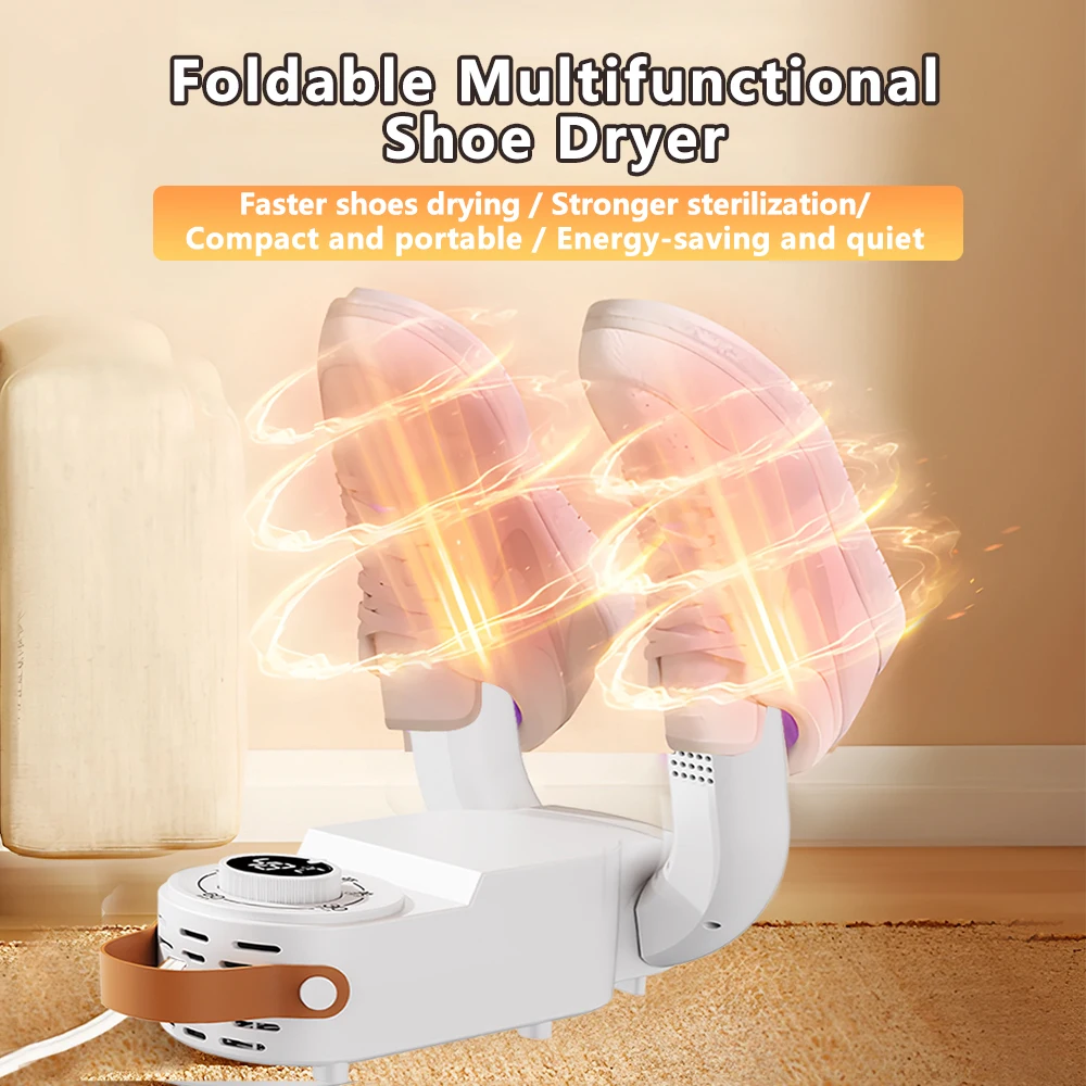 Secador de zapatos desodorizante temporizado para el hogar, dispositivo de secado de zapatos de aire caliente plegable, calentador de zapatos para adultos y niños