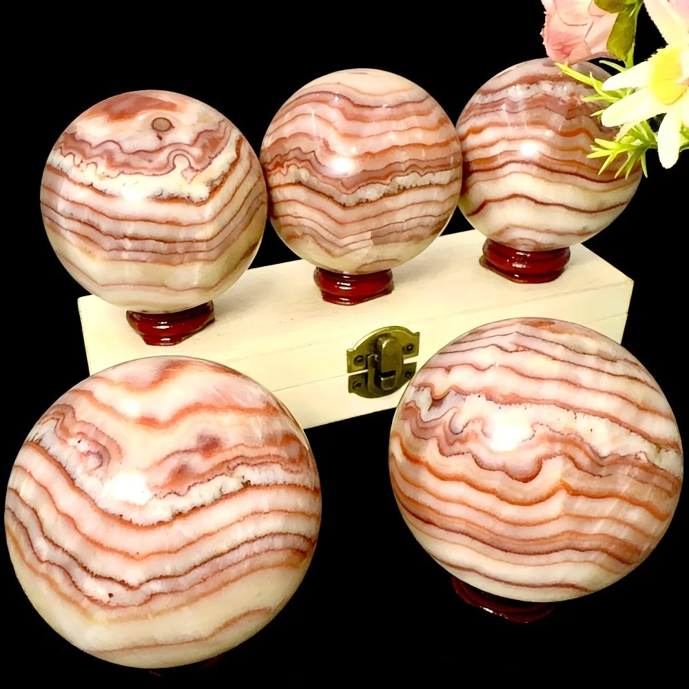 Natural Red Streaks Stone Calcite Crystal Sphere, Pork Stone Quartz Ball-Witchcraft Spiritual Room Decor Chakra Healing