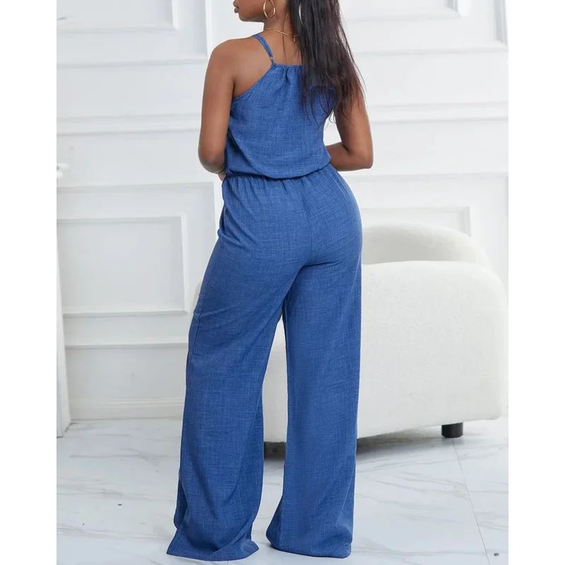 Summer Casual Faux Denim Jumpsuits for Women Clothing Blue Thin Jumpsuit Loose Street Wear