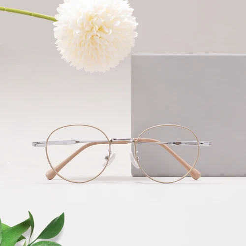 Imagen 2 del producto Gafas graduadas redondas Retro para mujer, anteojos Vintage de Metal a la moda para miopía, lentes ópticas progresivas, montura antiluz azul