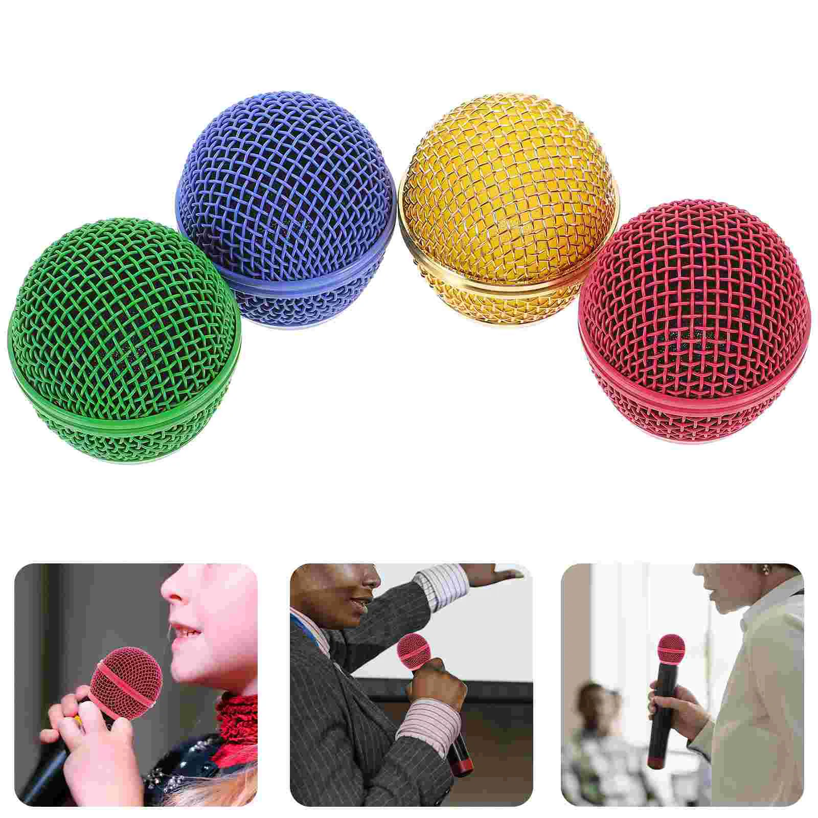 

4 Pcs Colored Microphone Accessories Metal Replacement Grille Cordless Parts Mini Web Head Windscreen for Wireless Supplies