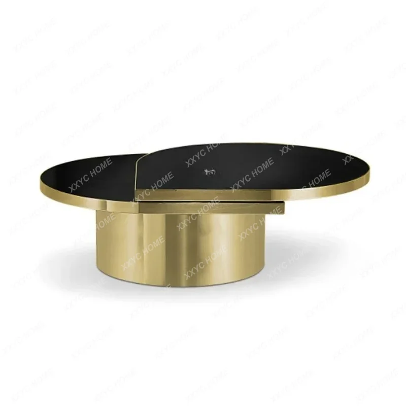 XX light luxury rotating coffee table living room creative stainless steel double glass combination tea table