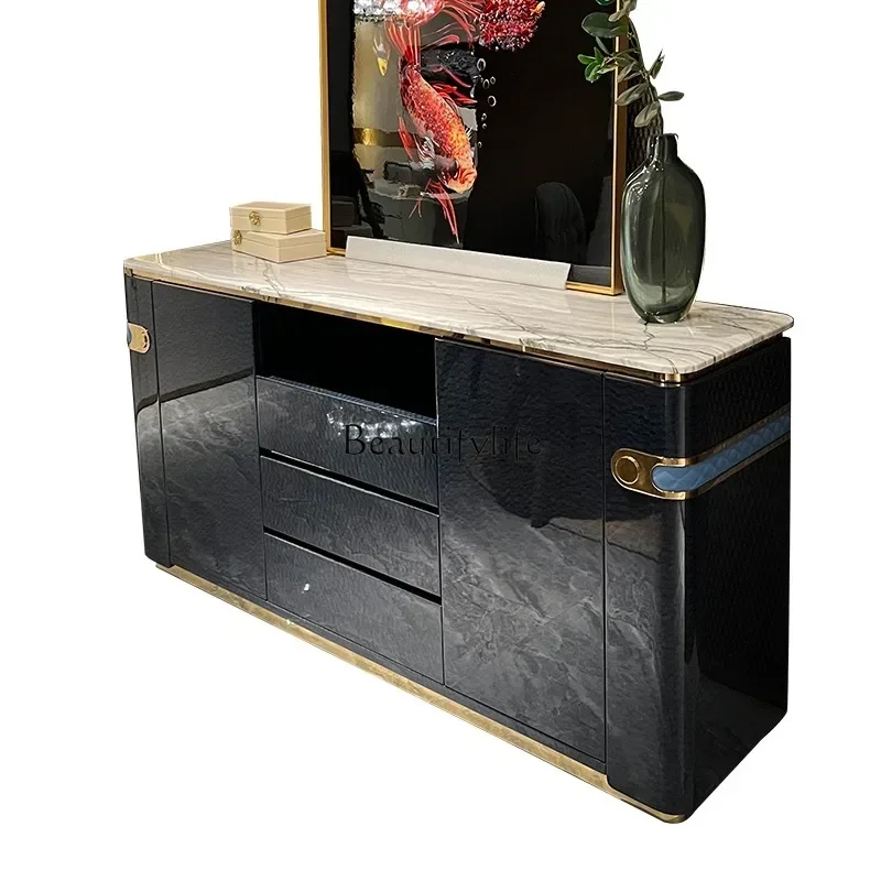 X4 Italian light luxury dining side cabinet entry foyer decoration solid wood marble cabinet