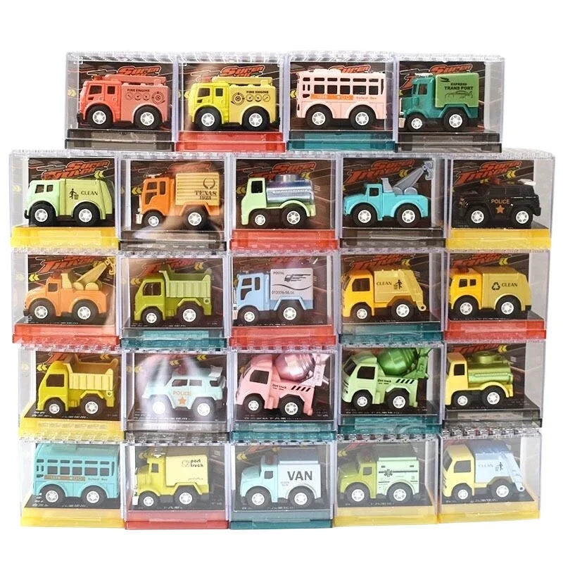 Mini modelo de coche de aleación, juguete de simulación, modelo de coche de ingeniería con caja de almacenamiento transparente, juguetes de coche extraíble, regalo para niños, 1 ud.