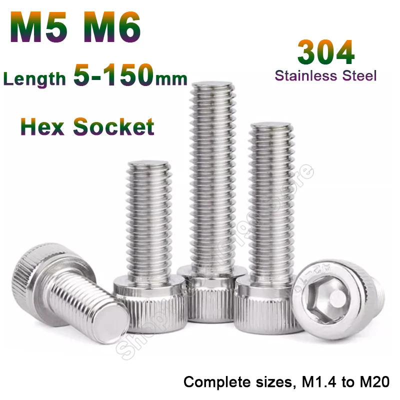 5-20pcs DIN912 M5 M6 A2-70 304 Stainless Steel Allen Hexagon Hex Socket Cap Head Screw Bolt Length 5 6 8 10 12 14 15 16 18-150mm