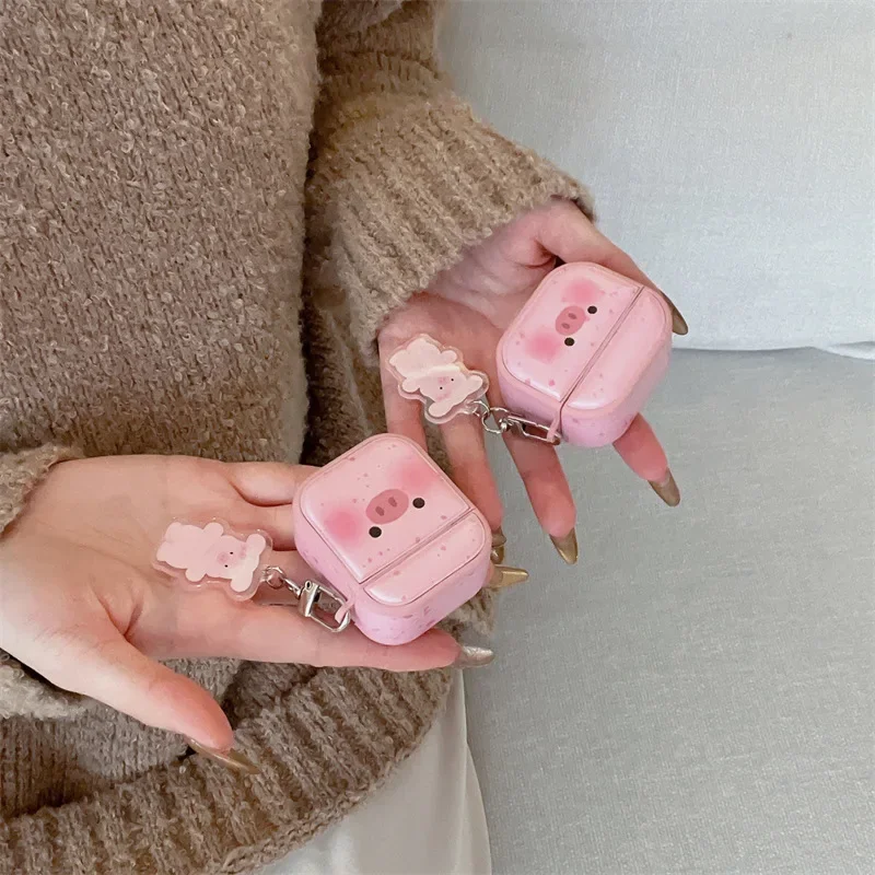 Pink Pig Case for AirPods 4 Airpod 1 2 3 Pro Pro2 Bluetooth Earbuds Charging Box Protective Earphone Case Cover