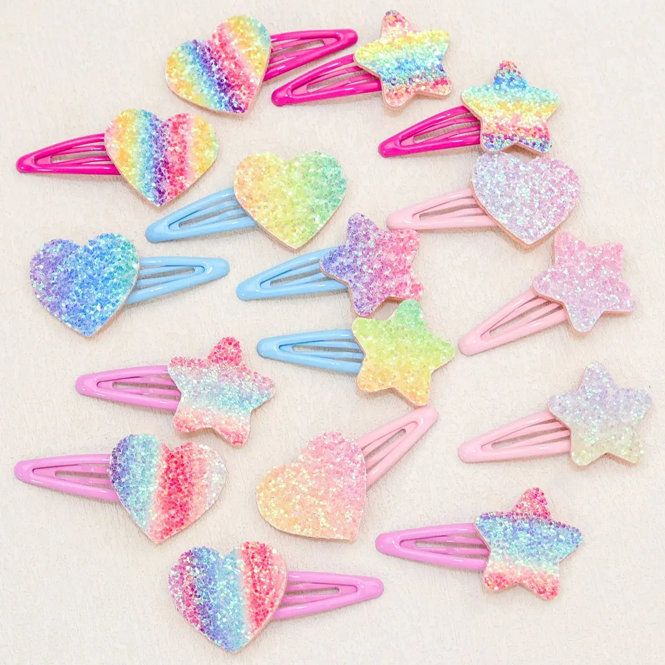 4/16/18pcs Sparkly Rainbow Star Hair Clips Girls Butterfly Hairpins Glitter Heart Shaped Hair Clips Children Kids Headwear