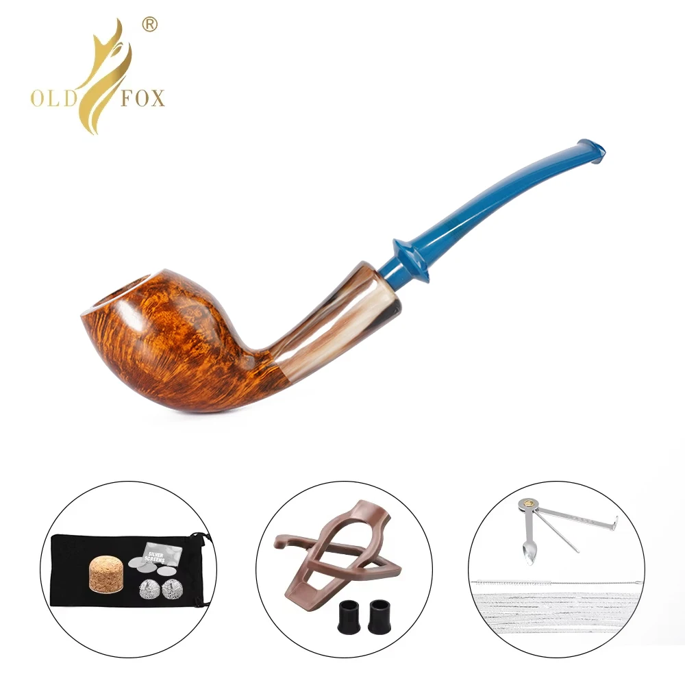 OLD FOX Briar Tobacco Pipe Hand Carved Tobacco Pipe Cutty Shape Vulcanized Rubber Mouthpiece 3mm Filter With Cleaning set gift