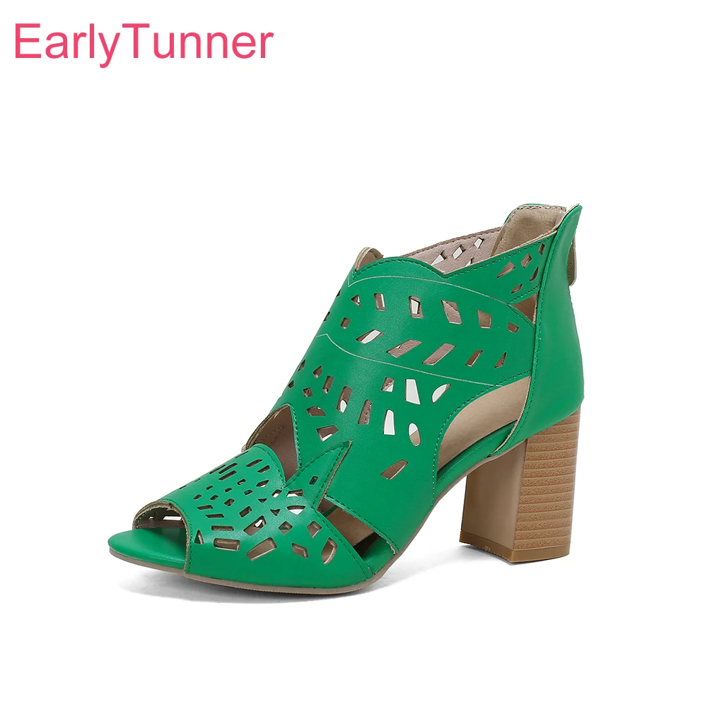 

2026 Summer Fashion Women Sandals Peep Toe High Chunky Heels Lady Date Party Shoes Large Plus Size 12 43 48 Cut-out