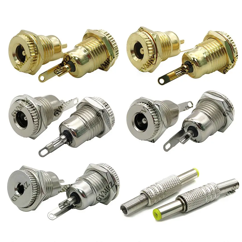 5PCS 5.5*2.1/5.5*2.5mm DC099 Metal DC Power Male Plug Jack Connector with Spring Yellow Head DC-099 5.5x2.1mm/5.5mm X 2.5mm
