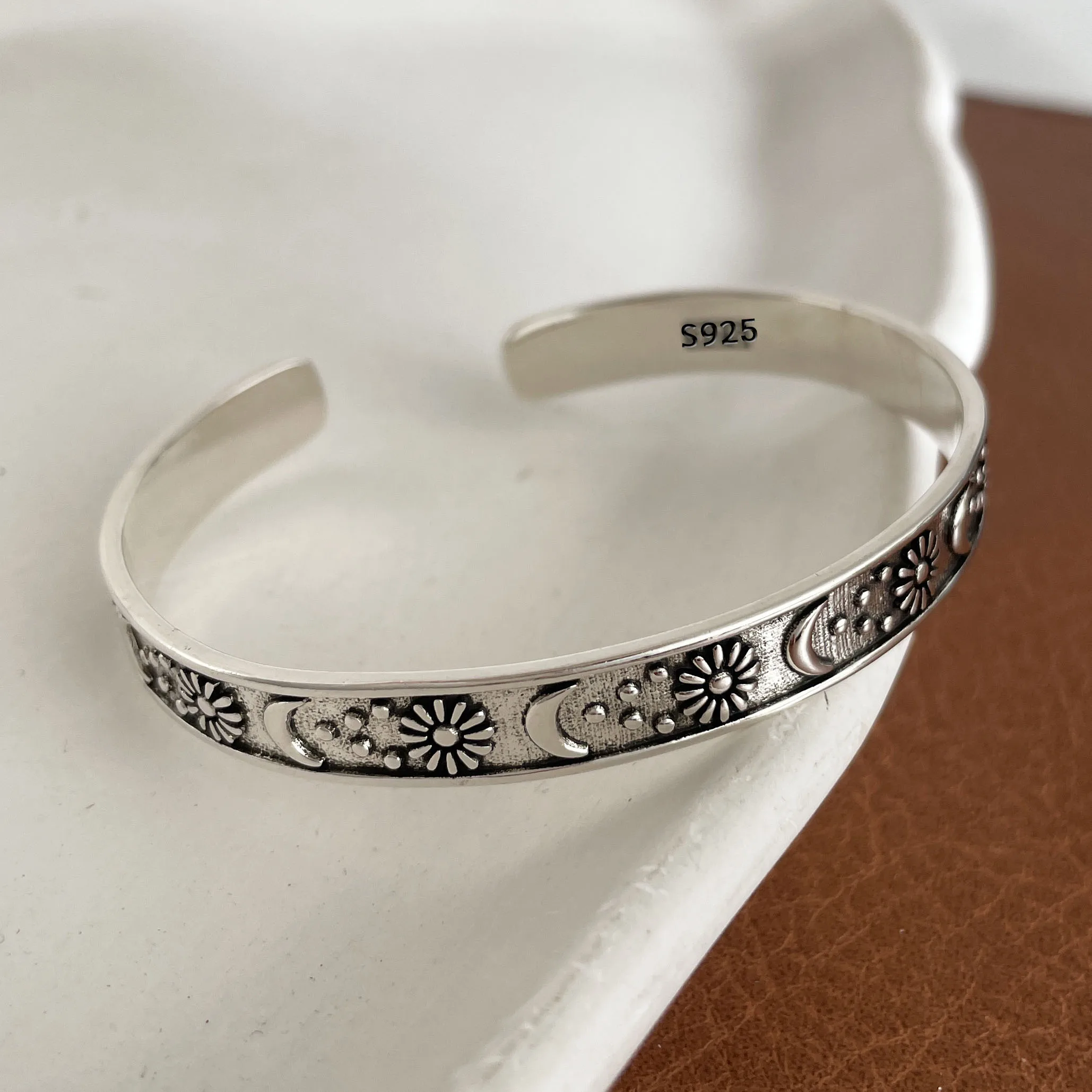 100 % massives 925er Sterlingsilber-Metallarmband für Damen, Vintage, handgefertigt, schlicht, Retro-Kette, Herz-Armband, Geburtstagsgeschenk, Party