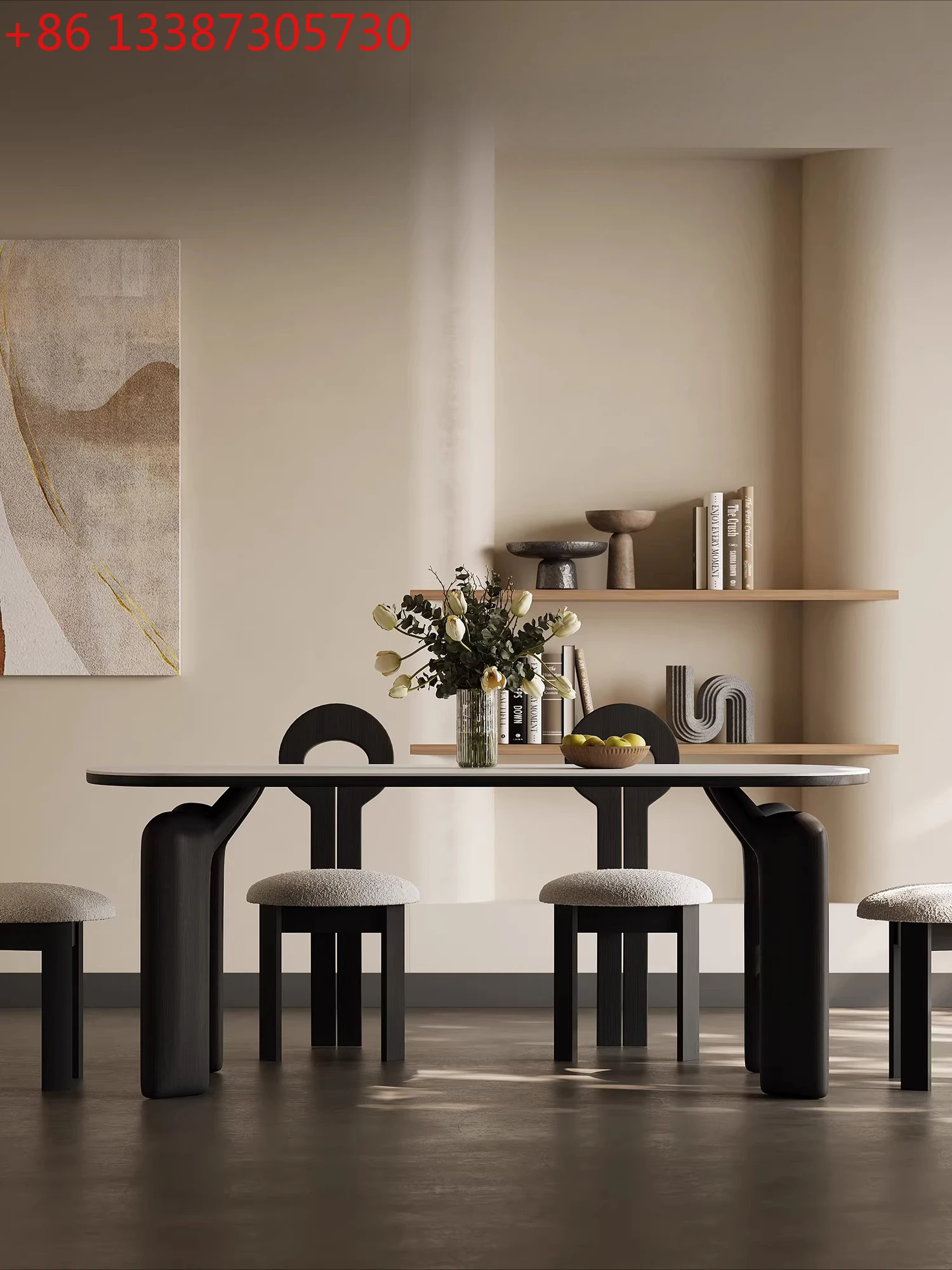 

Italian solid wood retro dining table rectangular slate home wabi-sabi modern