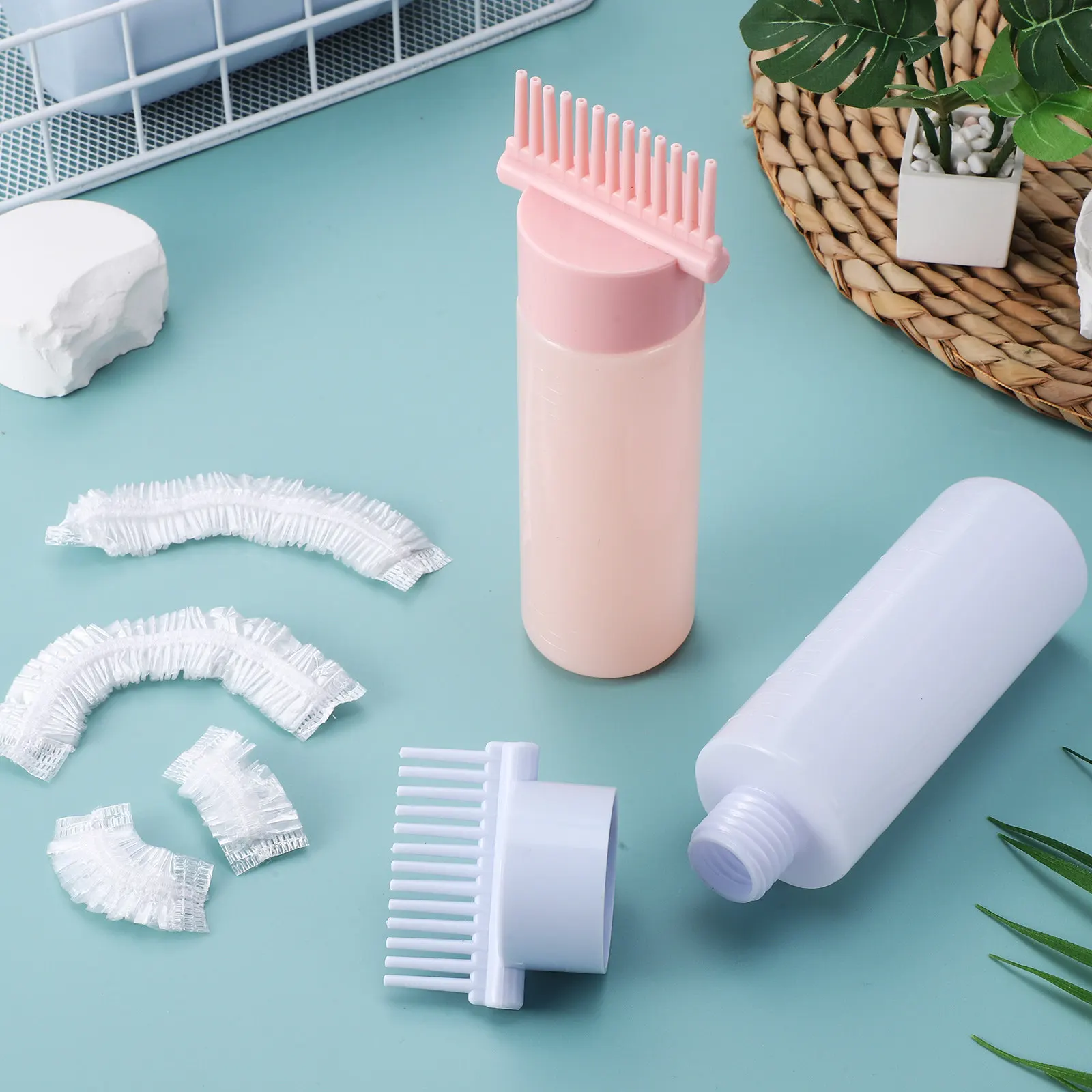 2Pcs Root Comb Applicator Bottle Hair Comb Bottles Efficient Hair Dyeing Oil Dispenser Gloves Ear Covers Protective Set