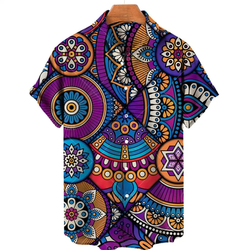 New  2026  Retro Contrasting Paisley Spiral Floral Full Printed Short Sleeved Shirt, Loose Men's and Women's Shirt