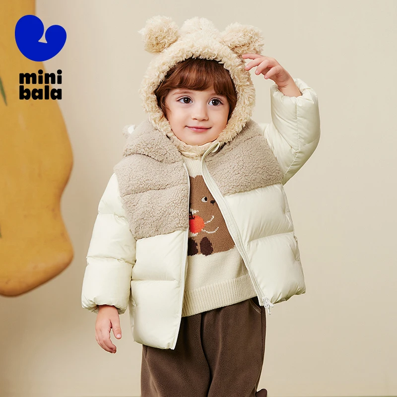 

Mini Bala Kids Down Jacket 2025 Winter New Plush Hooded Windproof Waterproof Coat