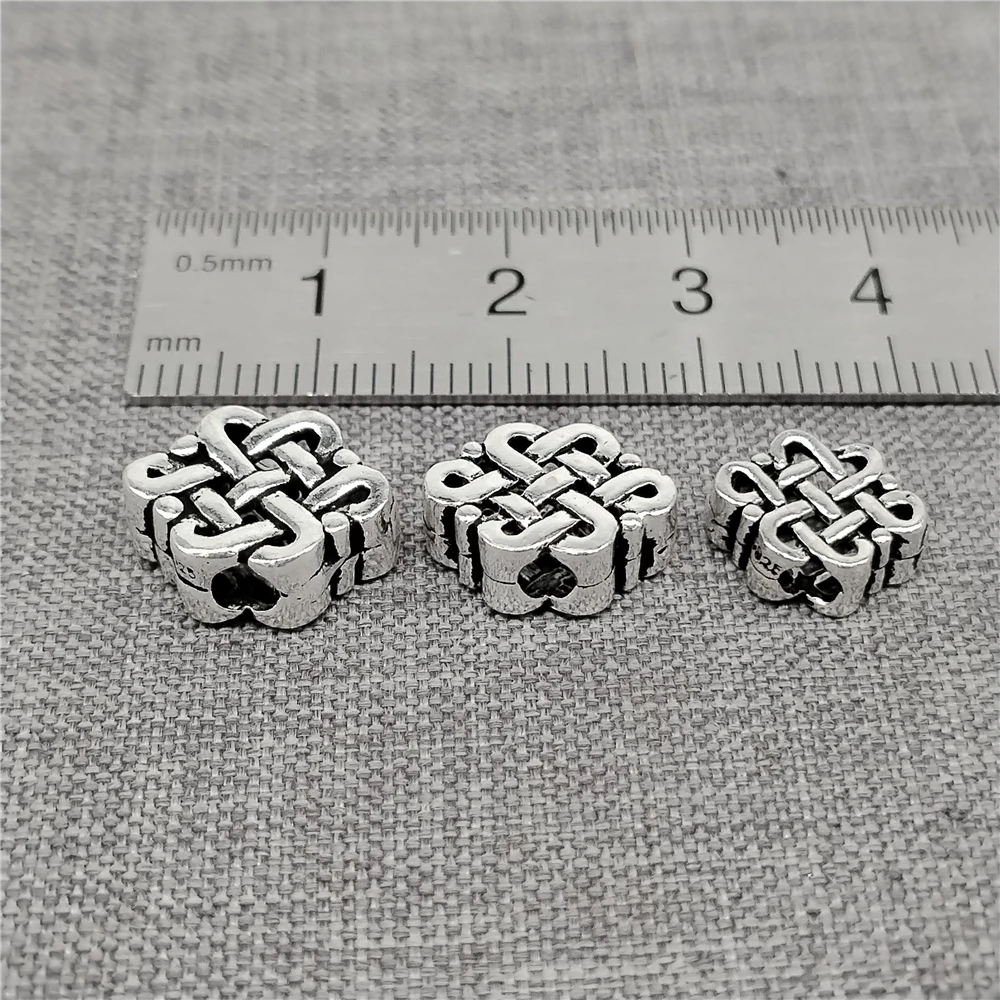 925 Sterling Silver Oxidized Knot Beads 3D 2-sided for Bracelet Necklace