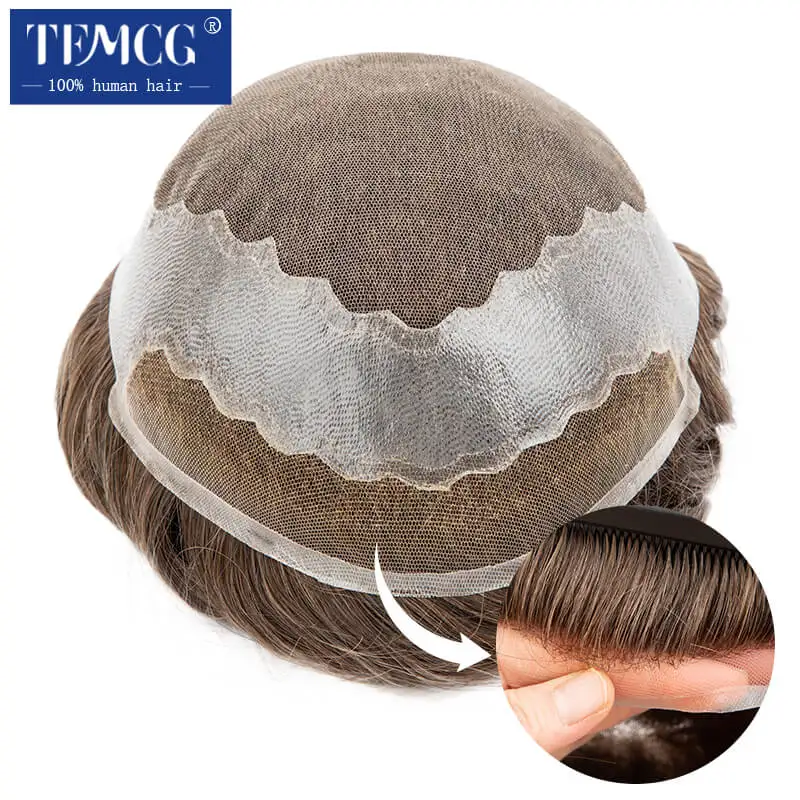 Peruca dianteira suíça personalizada do laço com PU Toupee para homens, 100% cabelo humano natural, prótese de cabelo masculino, Exhuast Systems perucas