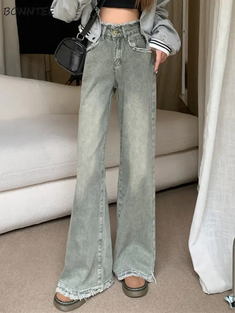 

Wide Leg Jeans Women Washed Streetwear Ripped Vintage Fashion Ulzzang Simple All-match Spring Bleached Loose College Personality