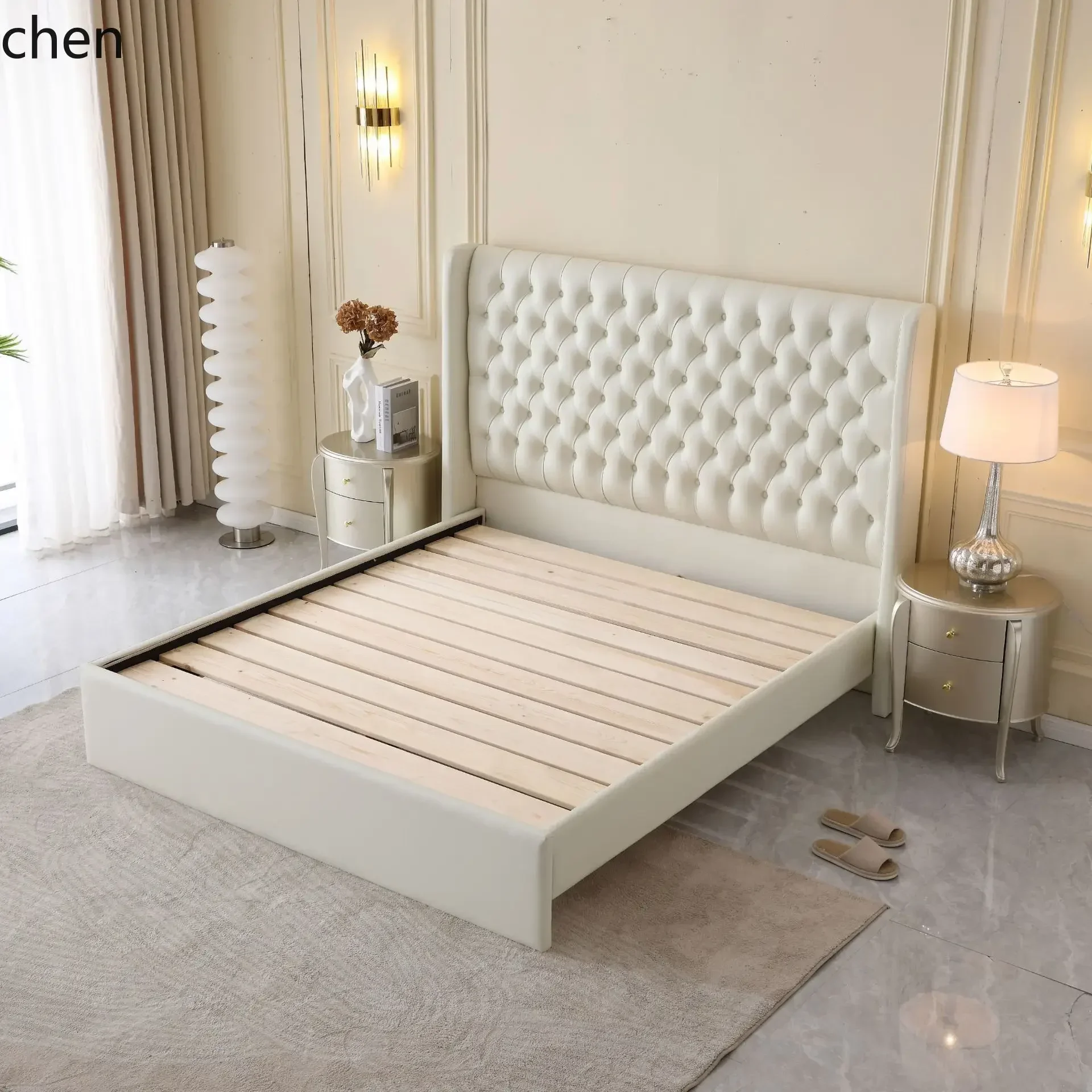 d2 Light Luxury Soft Bed 1.8m Master Bedroom Double Zipper Soft Genuine Leather Wedding Bed Princess Bed