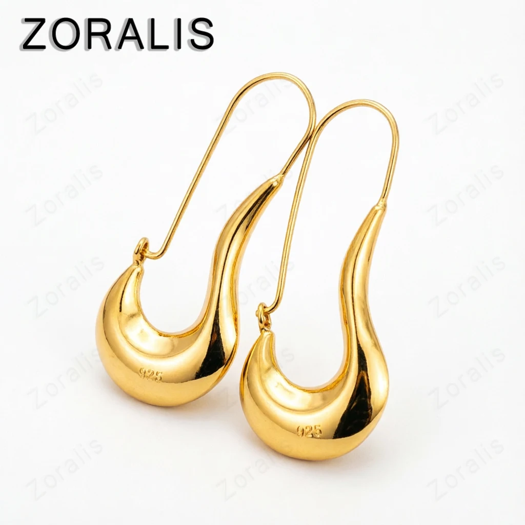 18K Gold Original Hook Shape Hoop Earrings For Women Fashion Party Birthday Engagement Wedding Charm Jewelry Gift