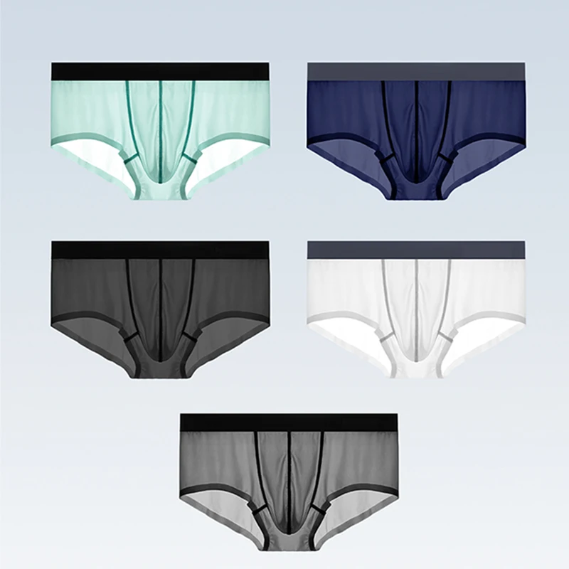 

3pc Men's underwear, summer ultra-thin ice thread seamless briefs, men's transparent shorts