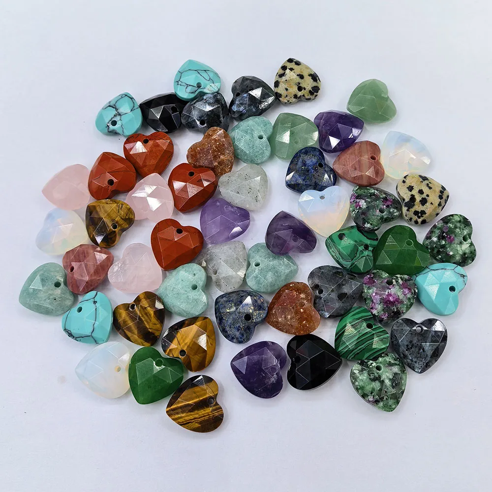 

10PC 15MM Natural stone cut surface heart love amethyst lapis lazuli Earrings pendant necklaces Pendant diy Jewelry accessories