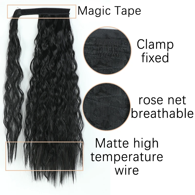 Azqueen sintético milho ondulado longo rabo de cavalo hairpiece envoltório no grampo extensões de cabelo ombre marrom pônei cauda loira fack cabelo