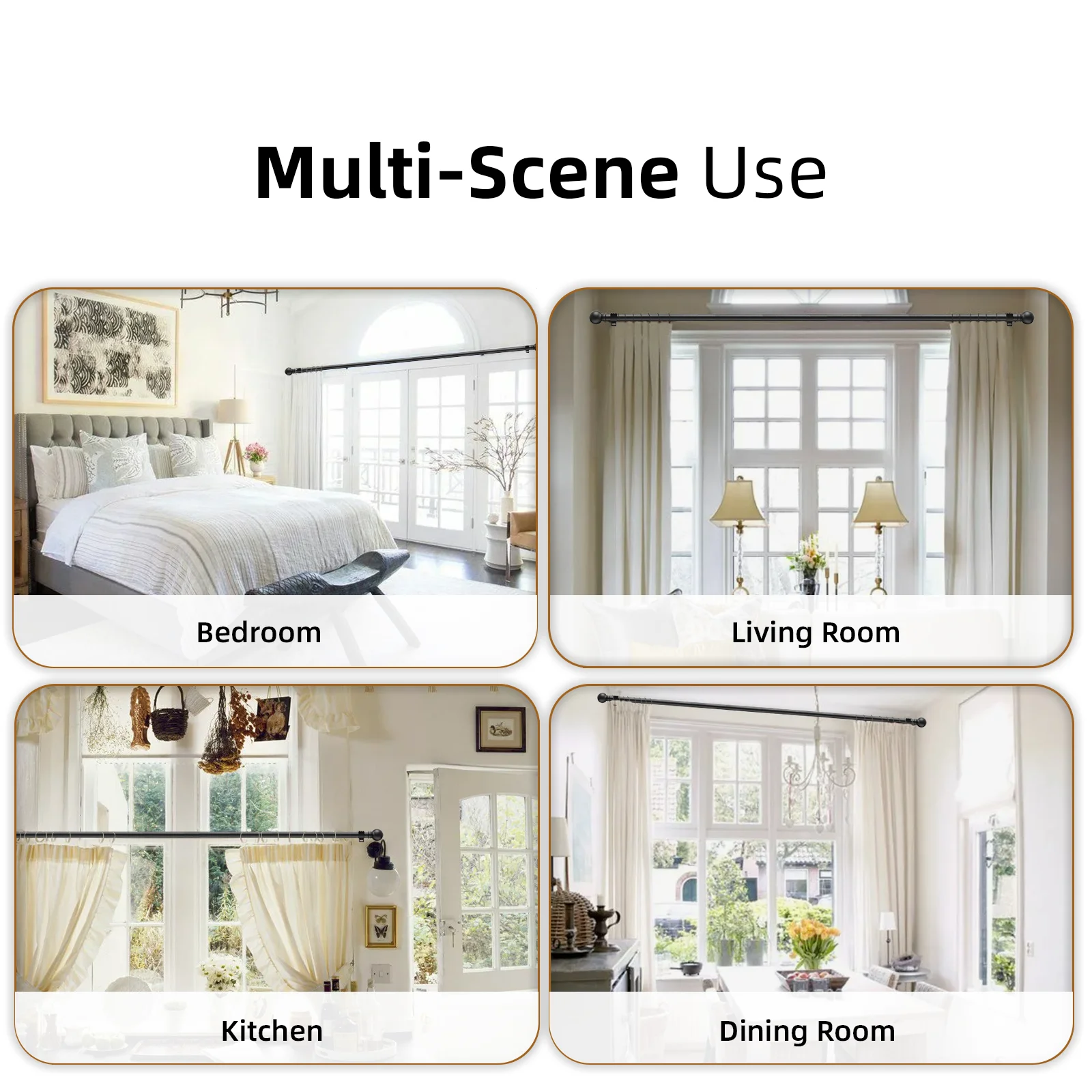 Hastes de cortina para janelas, haste de cortina decorativa de 5/8 polegadas, cortina de janela resistente com emenda preta fosca