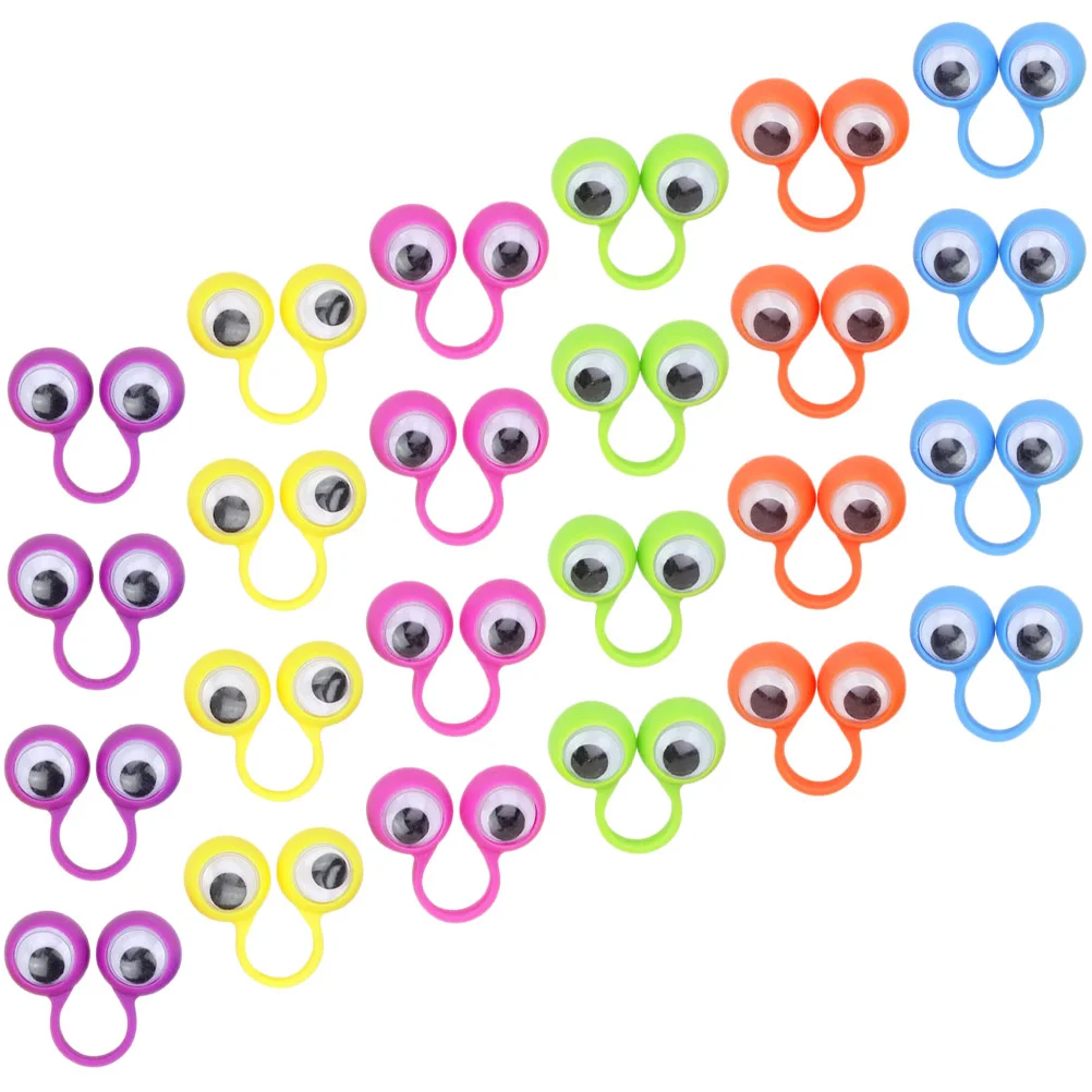 24 Pcs Big Eyes Ring Kids Gifts to Weave Plastic Eyeball Finger Puppet Toy Child