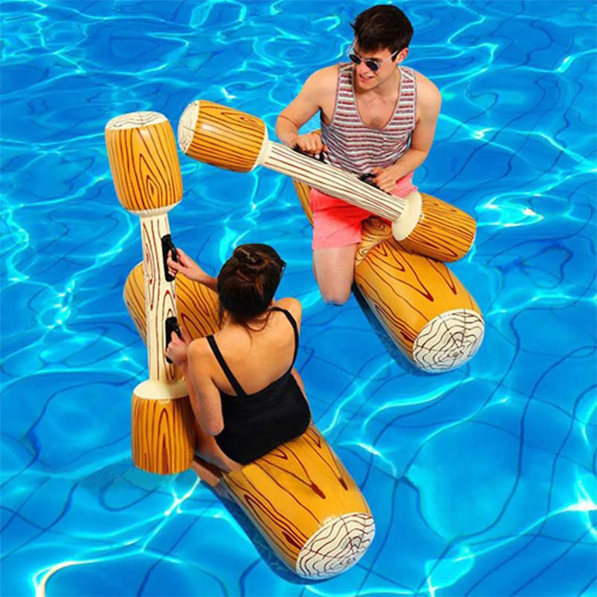 Wood Grain Inflatable Floating Hammock Bed With Backrest Lounge Chair Adult Interactive Water Float Pool Raft Set