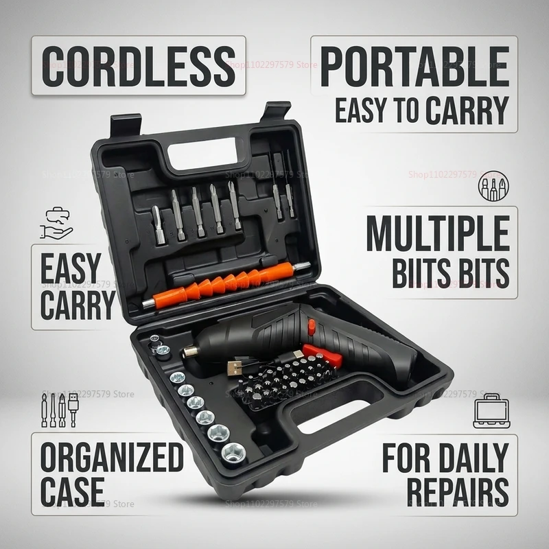 47Pcs Rechargeable Electric Screwdriver Set 3.6V Cordless Lithium Power Tools Kit Foldable for Home DIY Repairs Furniture Electr view 3
