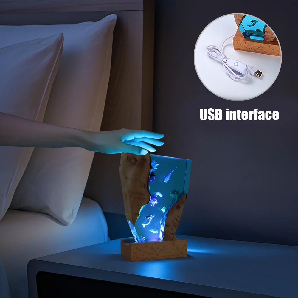 حورية البحر موضوع الكائن الراتنج الجدول ضوء الفن الإبداعي الديكور مصباح تحت سطح البحر العالم ليلة ضوء USB تهمة