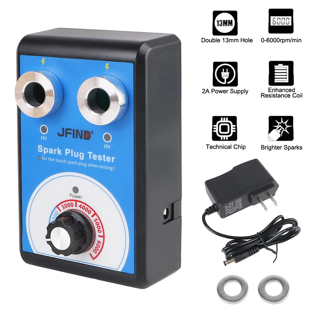 13mm 110V 220V Jfind JF109 to 12V Automotive Detector Ignition Analyzer Tools Double hole Car Motorcycle Auto Spark Plug Tester