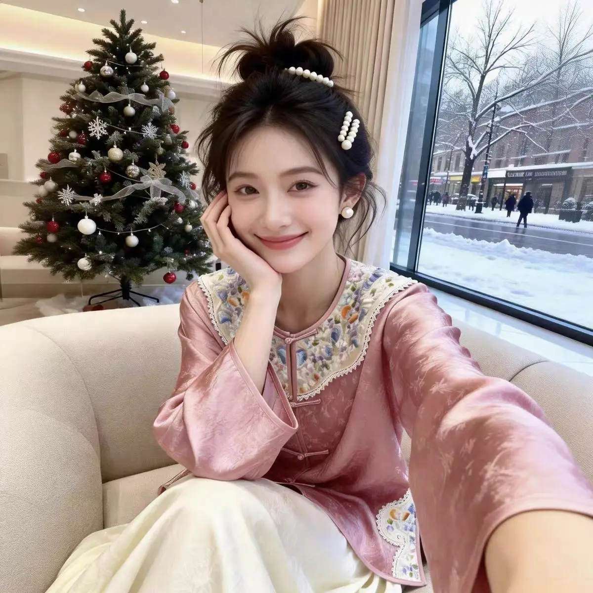 High-end Spring Chinese New Year Acetate Coat Embroidery Women Elegant Loose Jacquard Top S-XXL